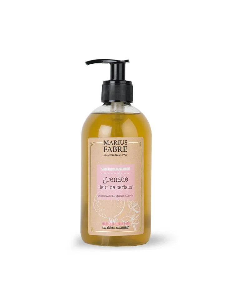 marseille-liquid-soap-cherry-blossom-and-pomegranate Tekuté mydlo Marius Fabre 0,4 l - Čerešňový kvet a granátové jablko – Obrázok 1